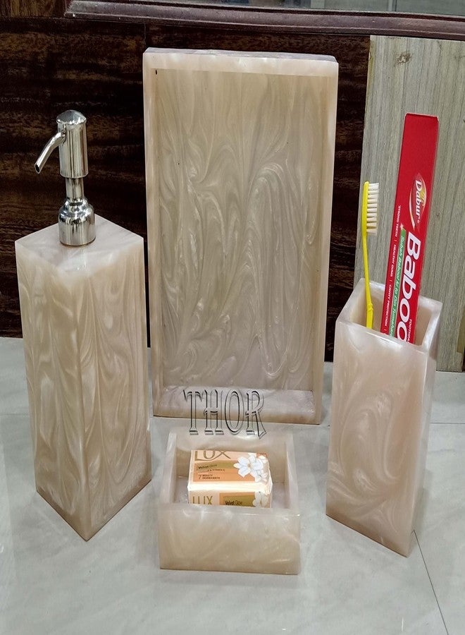 THOR INSTRUMENTS Stylish Luxury Bathroom Sets Stone - Bathroom Accessories Decor/Soap Dispenser, Tooth Brush Holder and Soap Dish and Towel Tray Set of 4 Rustic Vintage Home Decor Gifts - Image 2